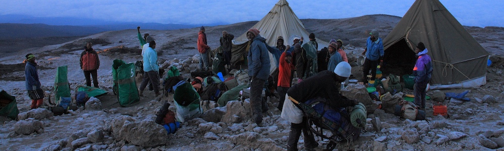 SENE mountain crew set up the camp on Kilimanjaro. Photo by Martin Schaefer